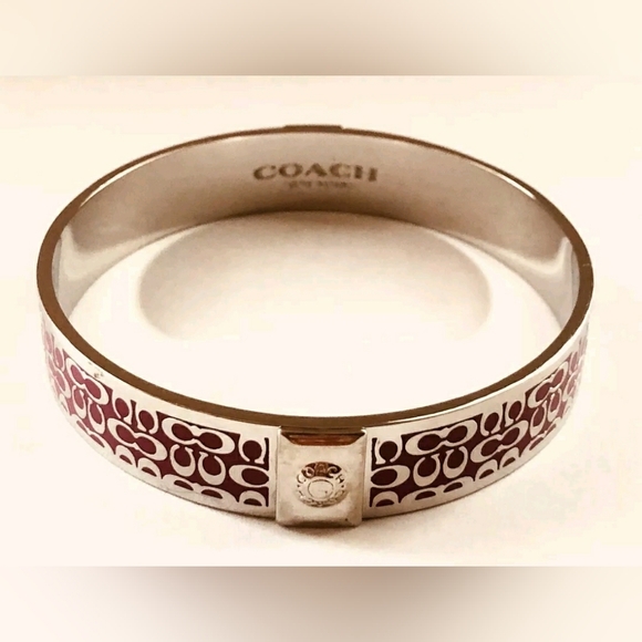 COACH Designer Magenta Purple & Silver Signature 1/2" Wide Bangle Bracelet - Picture 2 of 8
